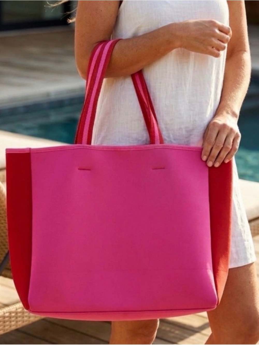 Summersalt Perfect Beach Tote Pink Red Neoprene Colorblock Bag NWT